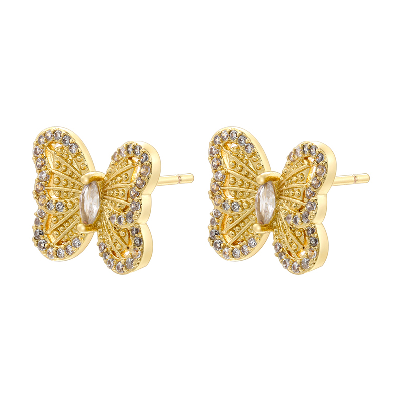 1 Pair Casual Elegant Simple Style Tortoise Butterfly Inlay Copper Zircon 18K Gold Plated Ear Studs display picture 10