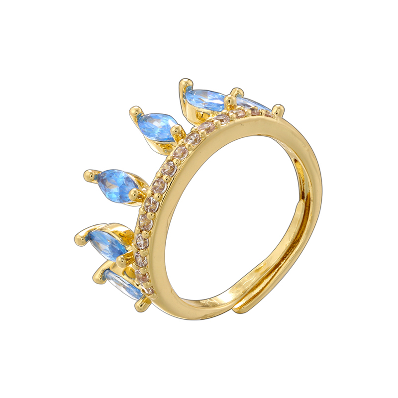 Wholesale Casual Luxurious Water Droplets Crown Copper Plating Inlay 18K Gold Plated Zircon Open Rings display picture 2