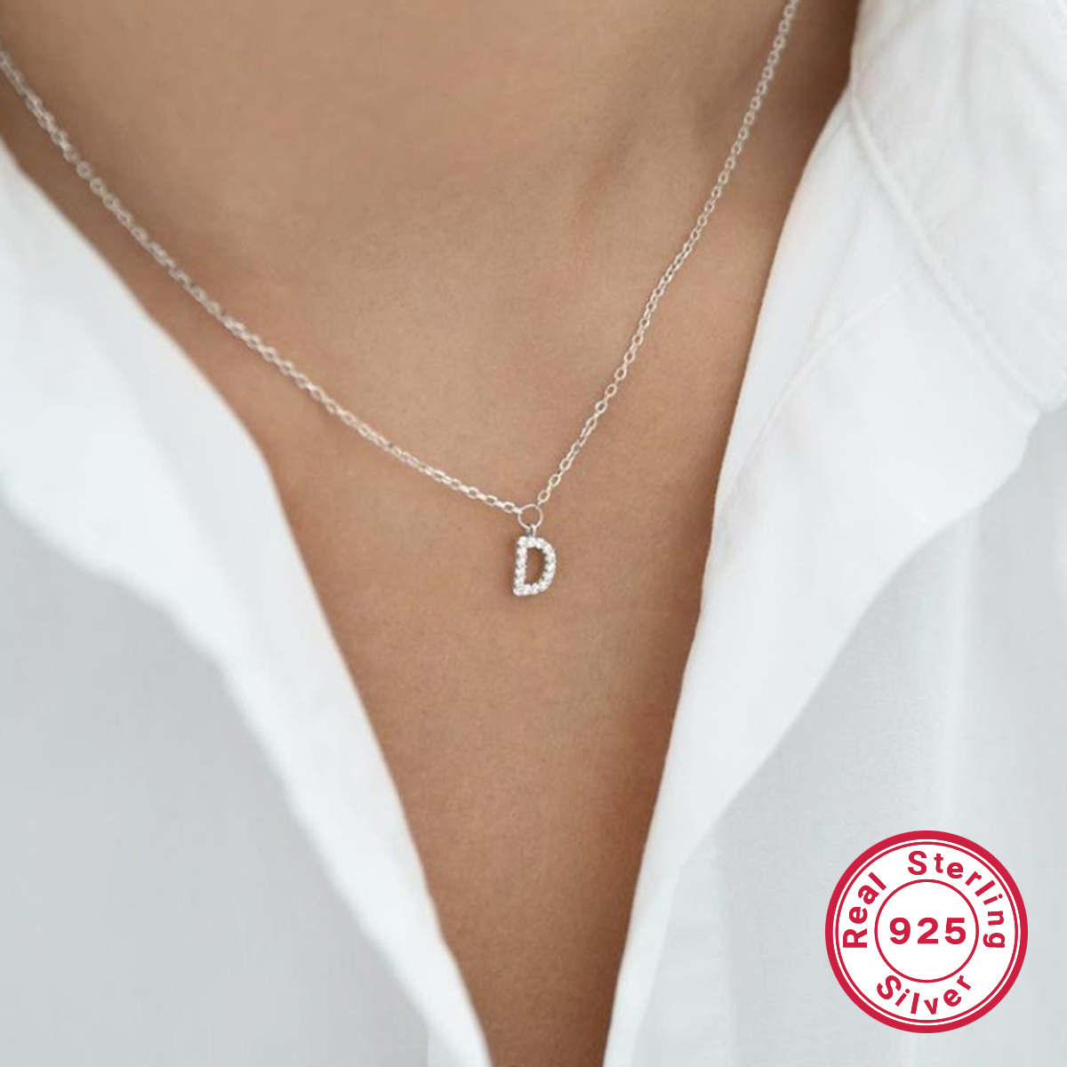 Sterling Silver White Gold Plated Vintage Style Simple Style Letter Plating Inlay Zircon Pendant Necklace display picture 2