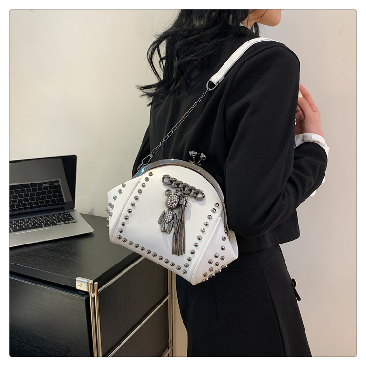 Women's Small Pu Leather Little Bear Streetwear Tassel Rivet Buckle Dome Bag display picture 10