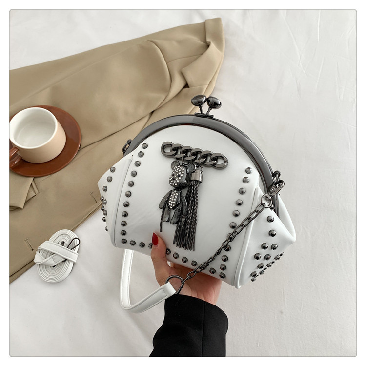 Women's Small Pu Leather Little Bear Streetwear Tassel Rivet Buckle Dome Bag display picture 11