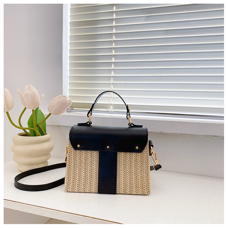 Women's Small Straw Color Block Vacation Beach Weave Square Lock Clasp Crossbody Bag Straw Bag display picture 11