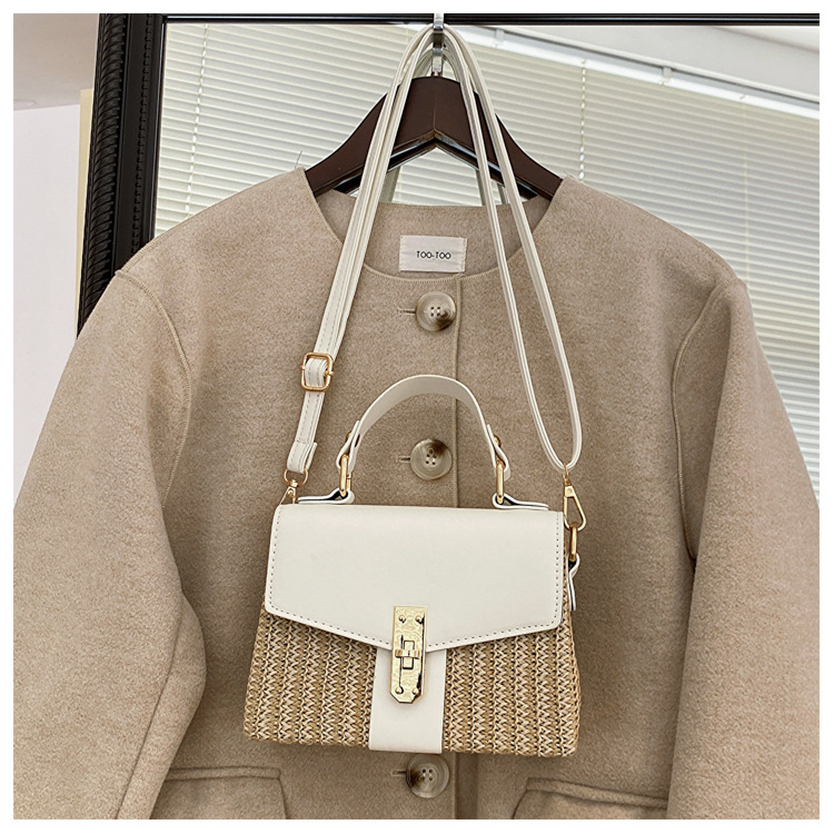 Women's Small Straw Color Block Vacation Beach Weave Square Lock Clasp Crossbody Bag Straw Bag display picture 13