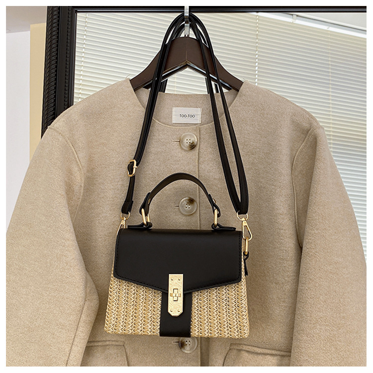 Women's Small Straw Color Block Vacation Beach Weave Square Lock Clasp Crossbody Bag Straw Bag display picture 14