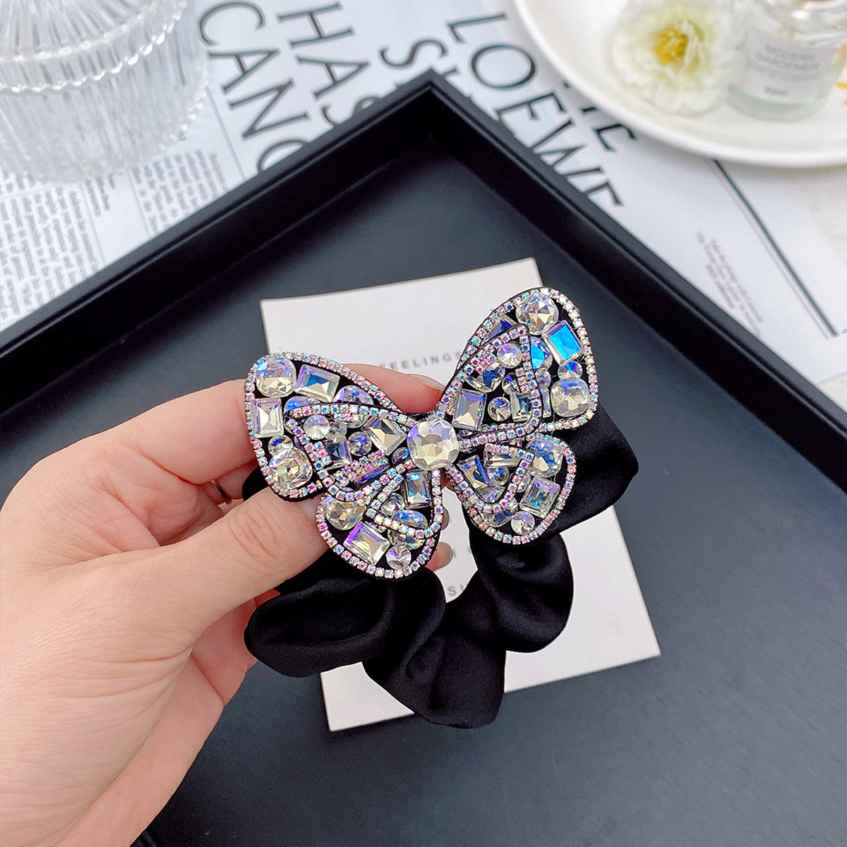 Women's Sweet Simple Style Butterfly Cloth Inlay Artificial Crystal Rhinestones Hair Tie display picture 5