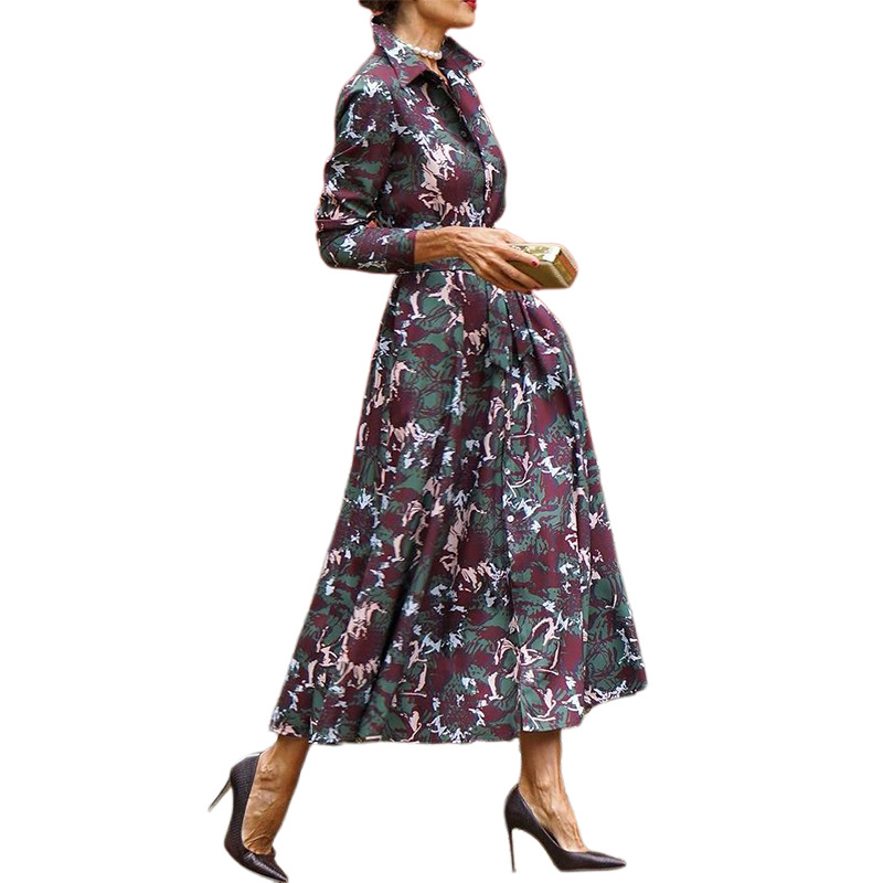 امرأة فستان عادي نمط خمر رفض طباعة جيب كم طويل طباعة فستان طويل ماكسي اليومي display picture 5