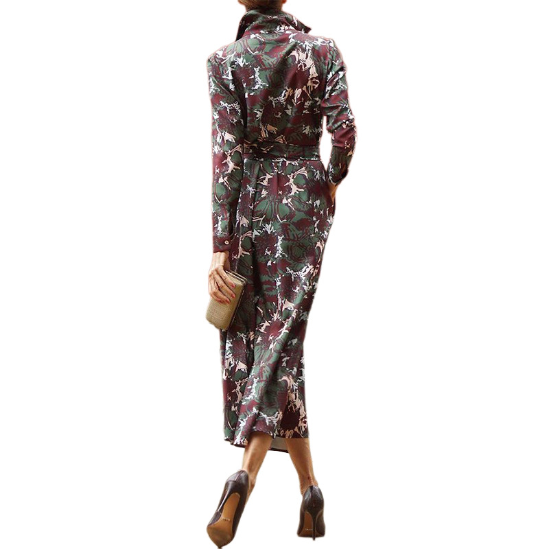 امرأة فستان عادي نمط خمر رفض طباعة جيب كم طويل طباعة فستان طويل ماكسي اليومي display picture 6