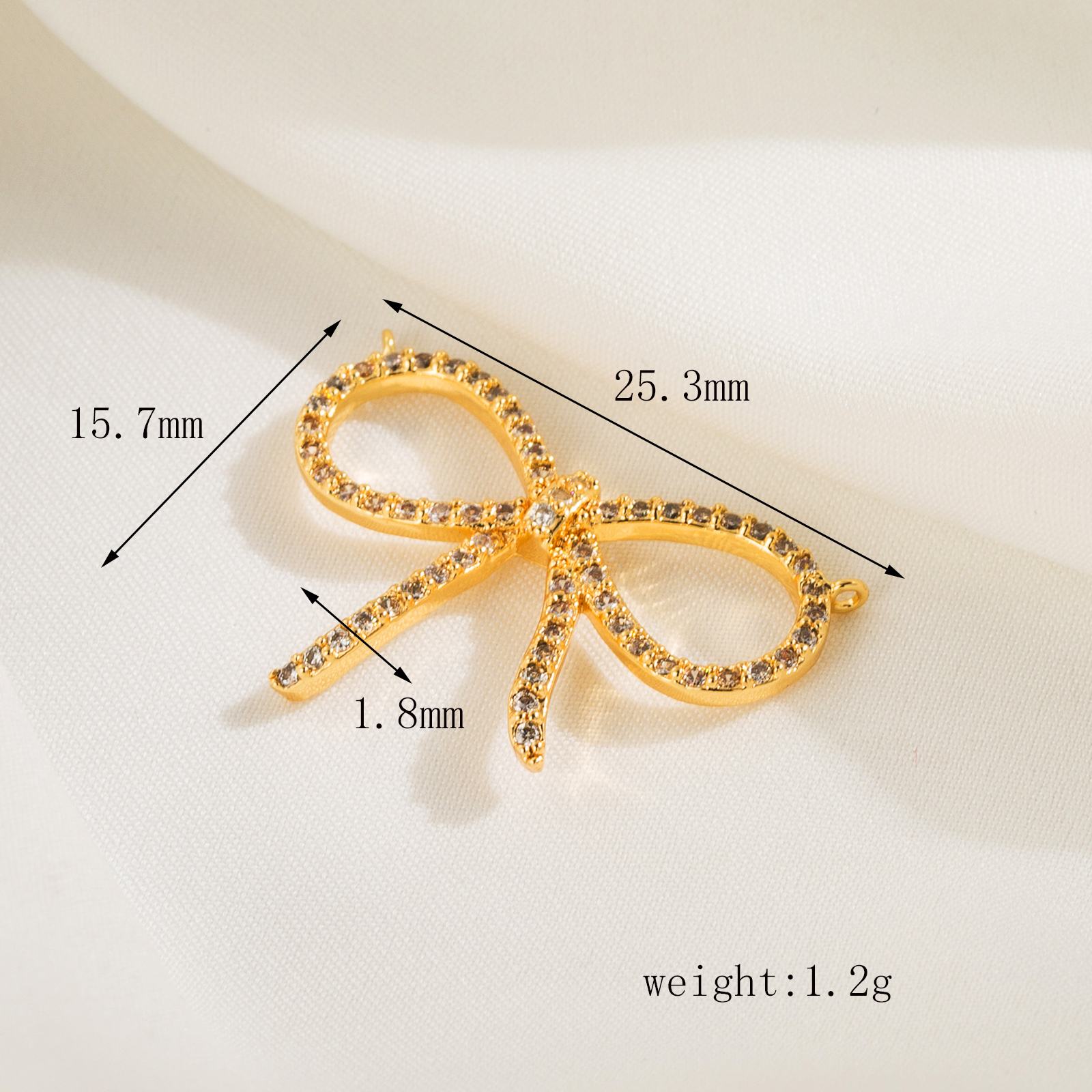 1 Piece 10.4*8.7 11.2*5.3 25.3 * Mm Hole 1~1.9mm Hole 2~2.9mm Copper Zircon 18K Gold Plated Bow Knot Polished Pendant display picture 4