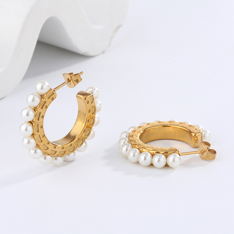 1 Paar Retro Künstlerisch Geometrisch Überzug Inlay Edelstahl 304 Imitationsperle Künstliche Perlen 18 Karat Vergoldet Ohrringe display picture 3