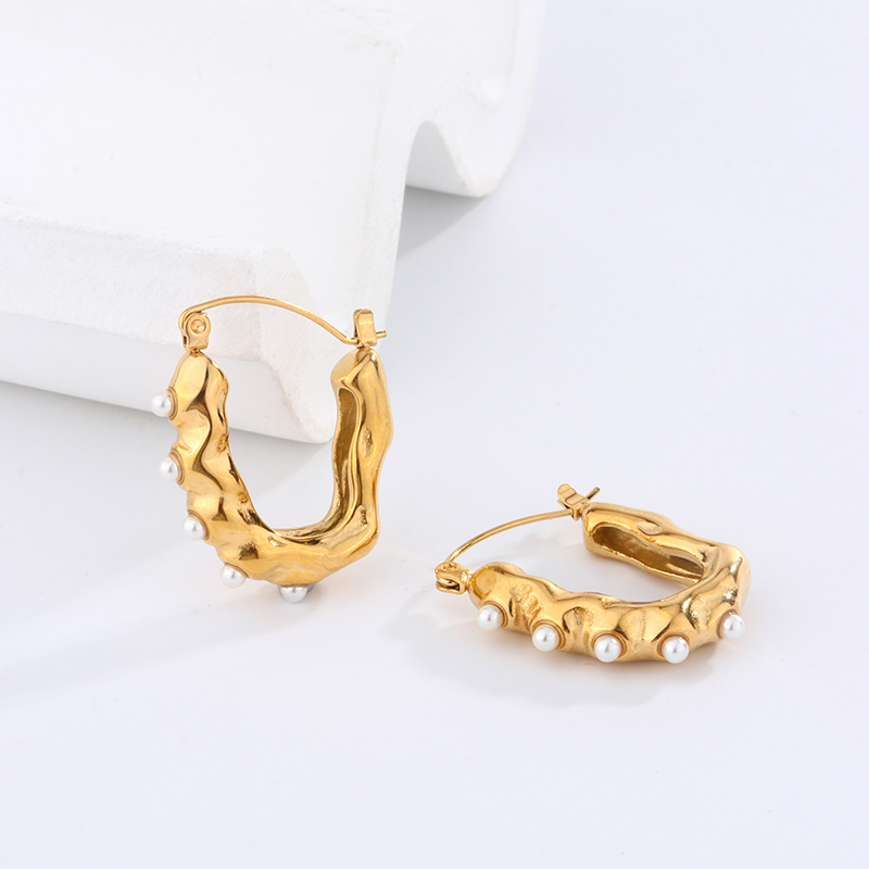 1 Pair Retro Artistic Geometric Plating Inlay 304 Stainless Steel Imitation Pearl Artificial Pearls 18K Gold Plated Earrings display picture 1