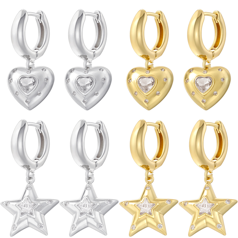 1 Pair Casual Elegant Cute Pentagram Plating Inlay Copper Zircon 18K Gold Plated Drop Earrings display picture 5