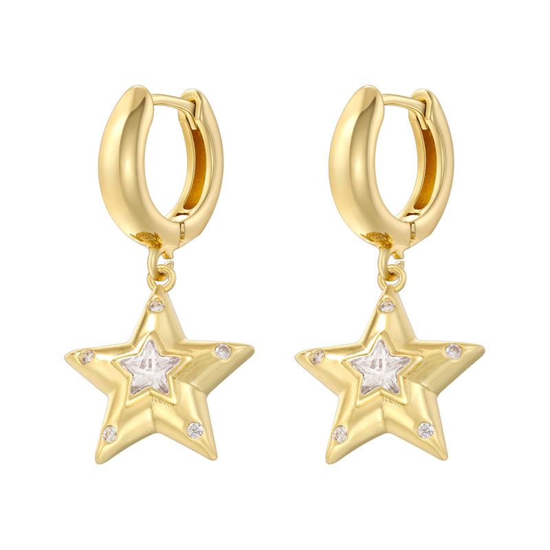1 Pair Casual Elegant Cute Pentagram Plating Inlay Copper Zircon 18K Gold Plated Drop Earrings display picture 4