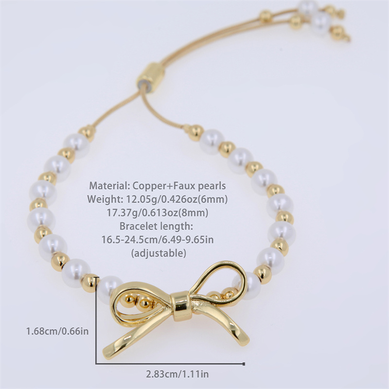 Einfacher Stil Klassischer Stil Bogenknoten Künstliche Perle Kupfer Überzug 18 Karat Vergoldet Frau Armbänder display picture 1