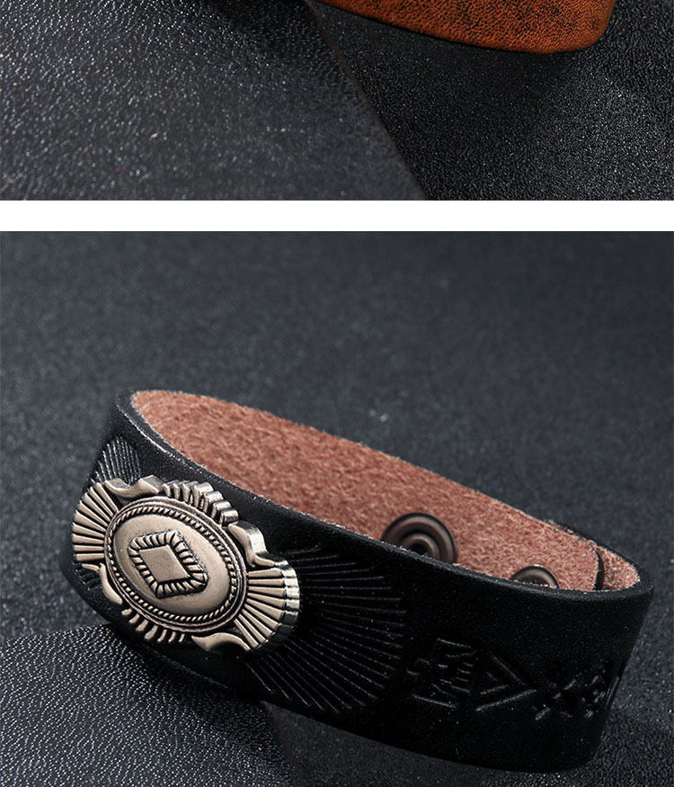 Classical Vintage Style Letter Symbol Rhombus Alloy Leather Men's Wristband display picture 3