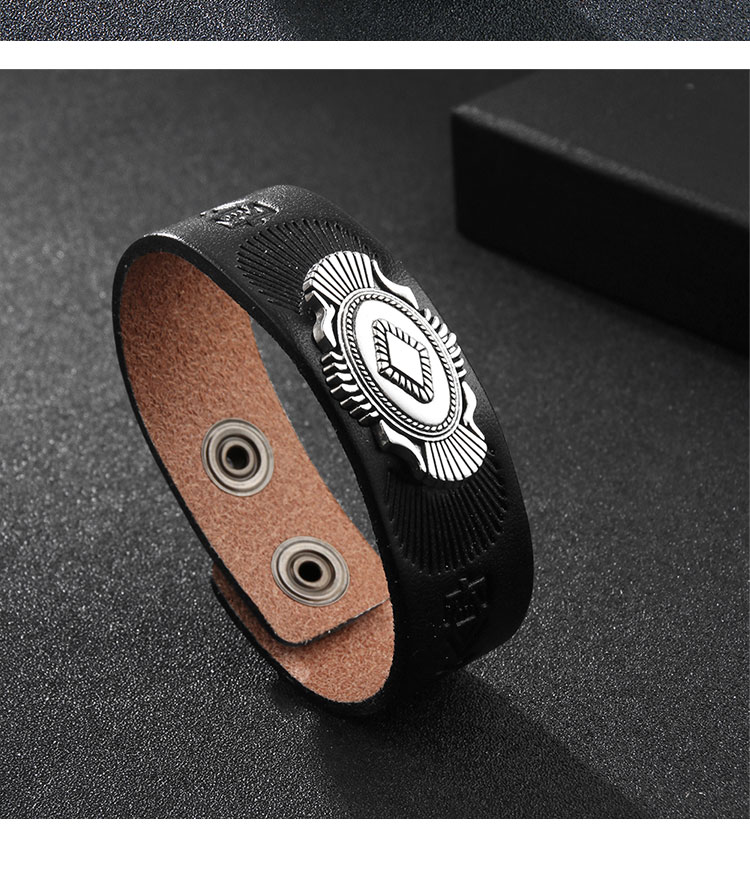 Classical Vintage Style Letter Symbol Rhombus Alloy Leather Men's Wristband display picture 5