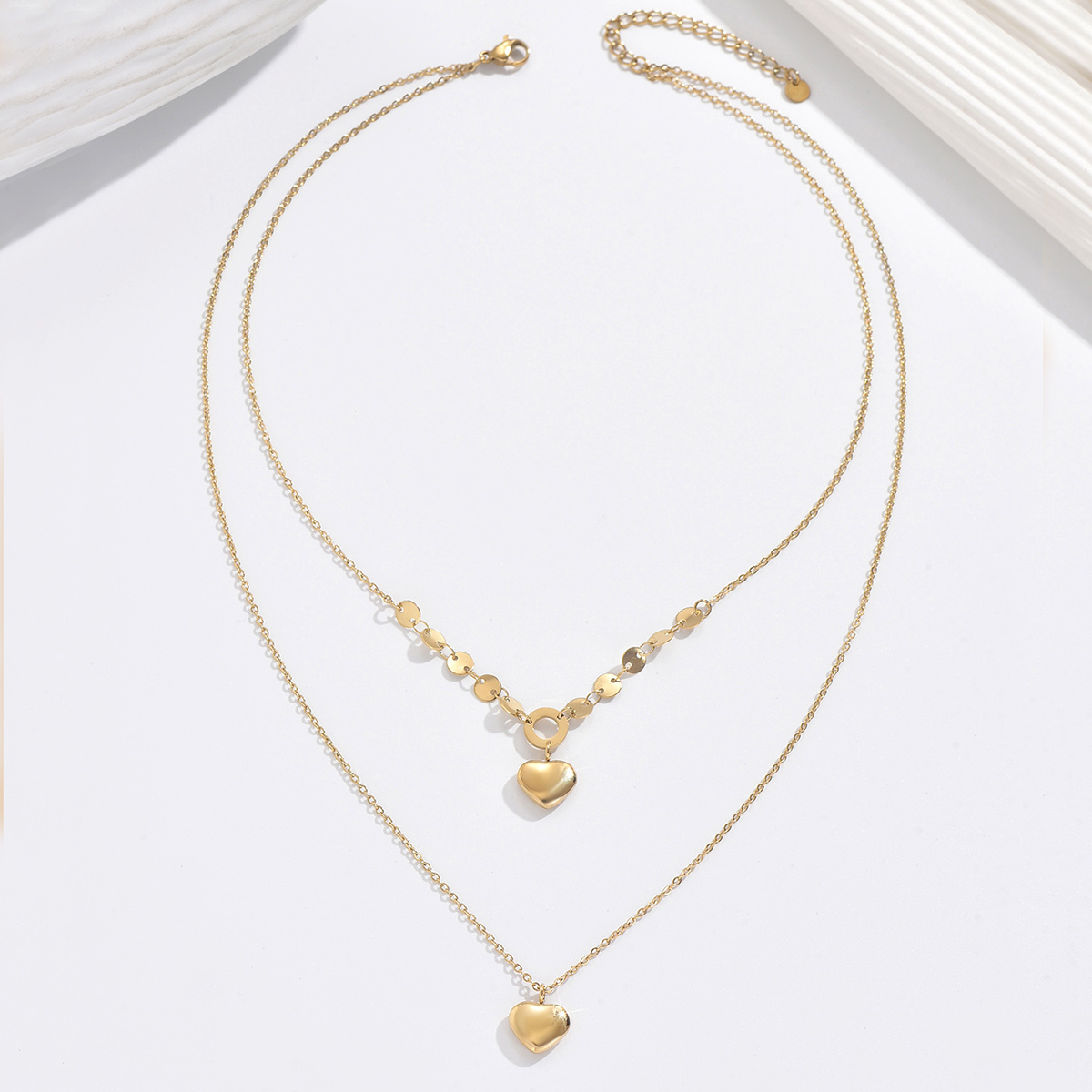 304 Stainless Steel 14K Gold Plated Elegant Romantic Classic Style Plating Heart Shape Double Layer Necklaces display picture 6