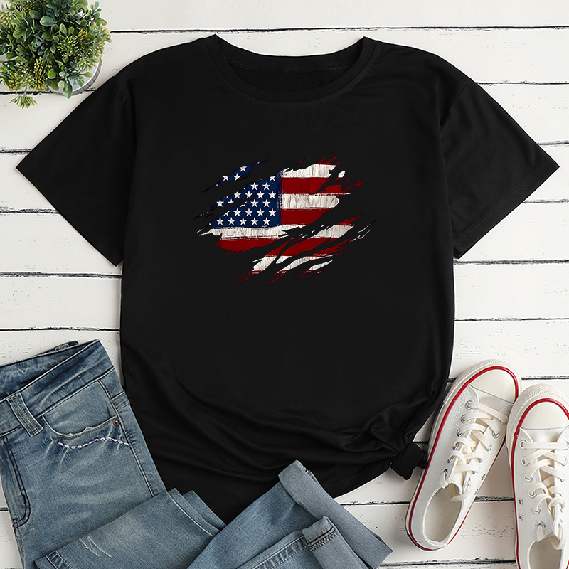 Unisex T-Shirt Kurzarm T-Shirts Drucken Lässig Brief Amerikanische Flagge display picture 7