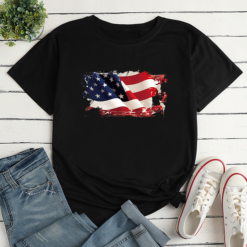 Unisex T-Shirt Kurzarm T-Shirts Drucken Lässig Brief Amerikanische Flagge display picture 13