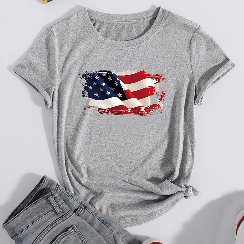 Unisex T-Shirt Kurzarm T-Shirts Drucken Lässig Brief Amerikanische Flagge display picture 14
