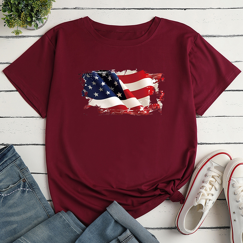 Unisex T-Shirt Kurzarm T-Shirts Drucken Lässig Brief Amerikanische Flagge display picture 15