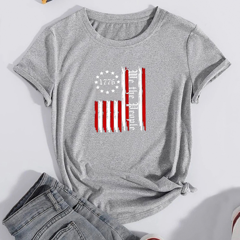 Unisex T-Shirt Kurzarm T-Shirts Drucken Lässig Brief Amerikanische Flagge display picture 1