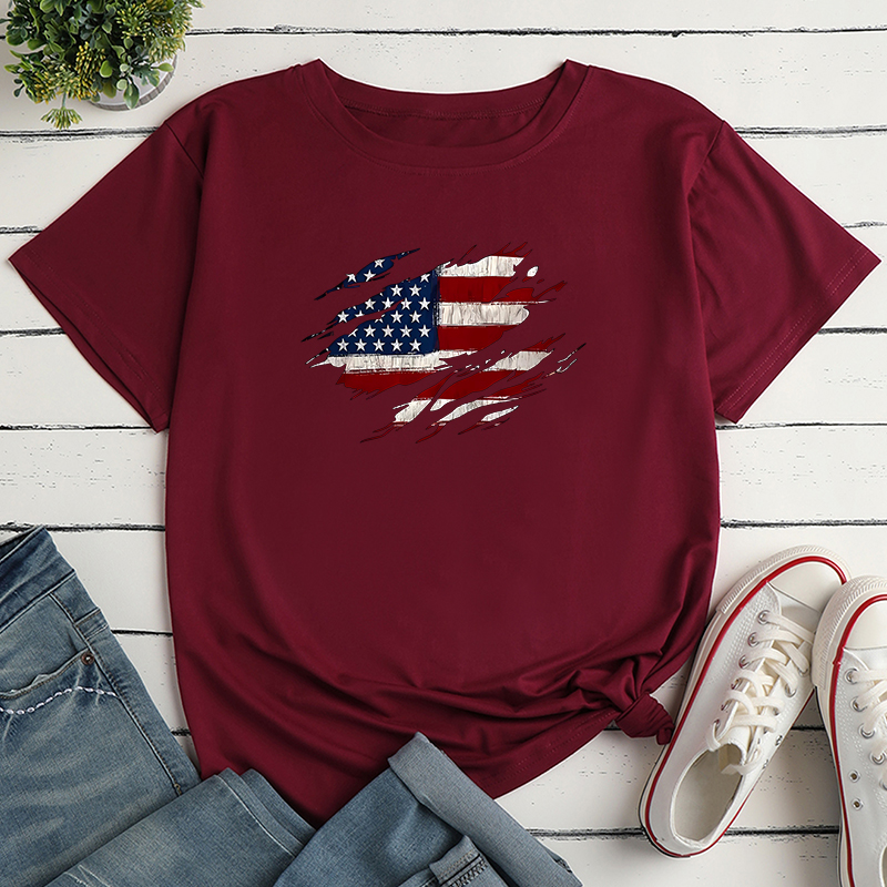 Unisex T-Shirt Kurzarm T-Shirts Drucken Lässig Brief Amerikanische Flagge display picture 9