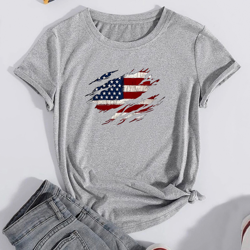 Unisex T-Shirt Kurzarm T-Shirts Drucken Lässig Brief Amerikanische Flagge display picture 8