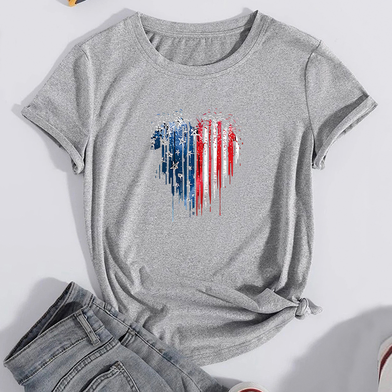 Unisex T-Shirt Kurzarm T-Shirts Drucken Lässig Brief Amerikanische Flagge display picture 11