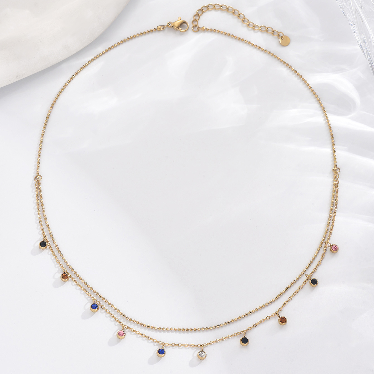 304 Stainless Steel 14K Gold Plated Simple Style Classic Style Plating Inlay Solid Color Zircon Layered Necklaces display picture 3