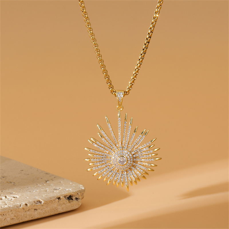 Stainless Steel Copper 18K Gold Plated Sweet Simple Style Plating Inlay Geometric Zircon Pendant Necklace display picture 1