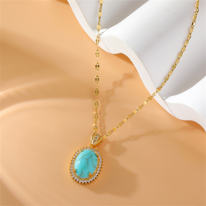 Stainless Steel Copper 18K Gold Plated Simple Style Plating Inlay Water Droplets Turquoise Zircon Pendant Necklace display picture 7