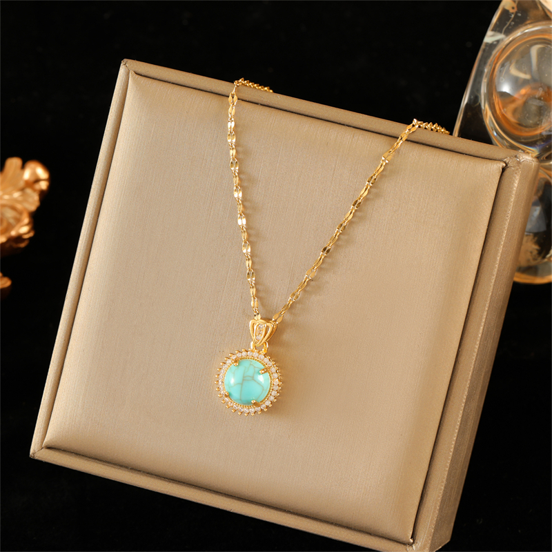 Stainless Steel Copper 18K Gold Plated Simple Style Plating Inlay Water Droplets Turquoise Zircon Pendant Necklace display picture 5