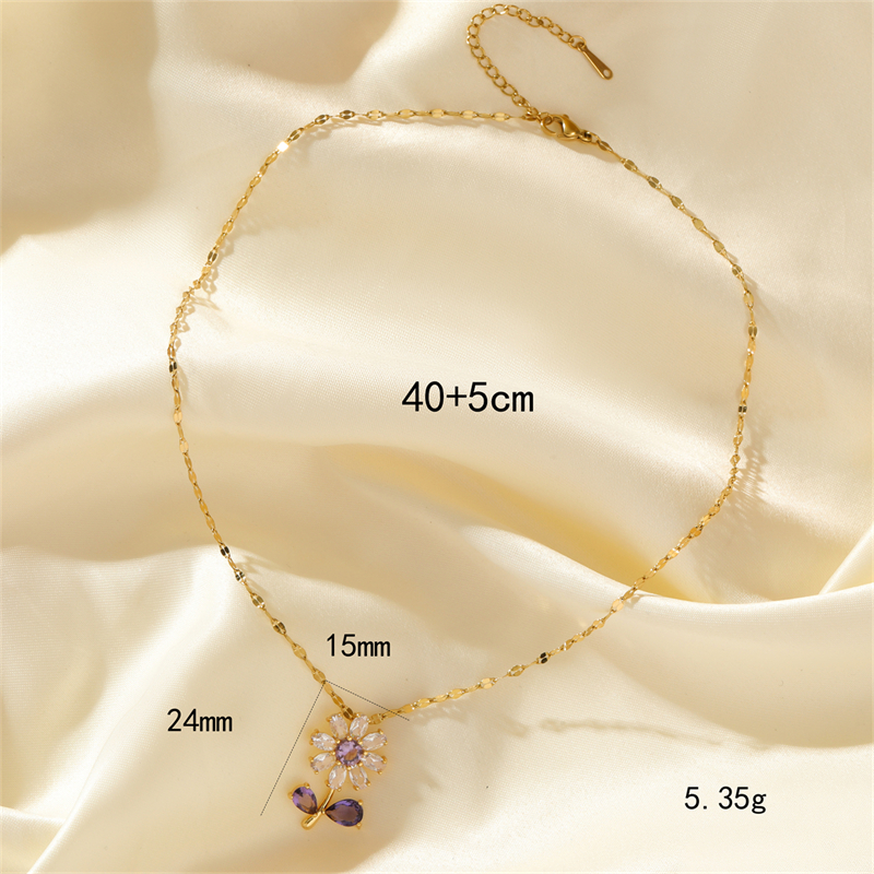 Wholesale Simple Style Flower 201 Stainless Steel Brass Plating Inlay 18K Gold Plated Zircon Pendant Necklace display picture 1