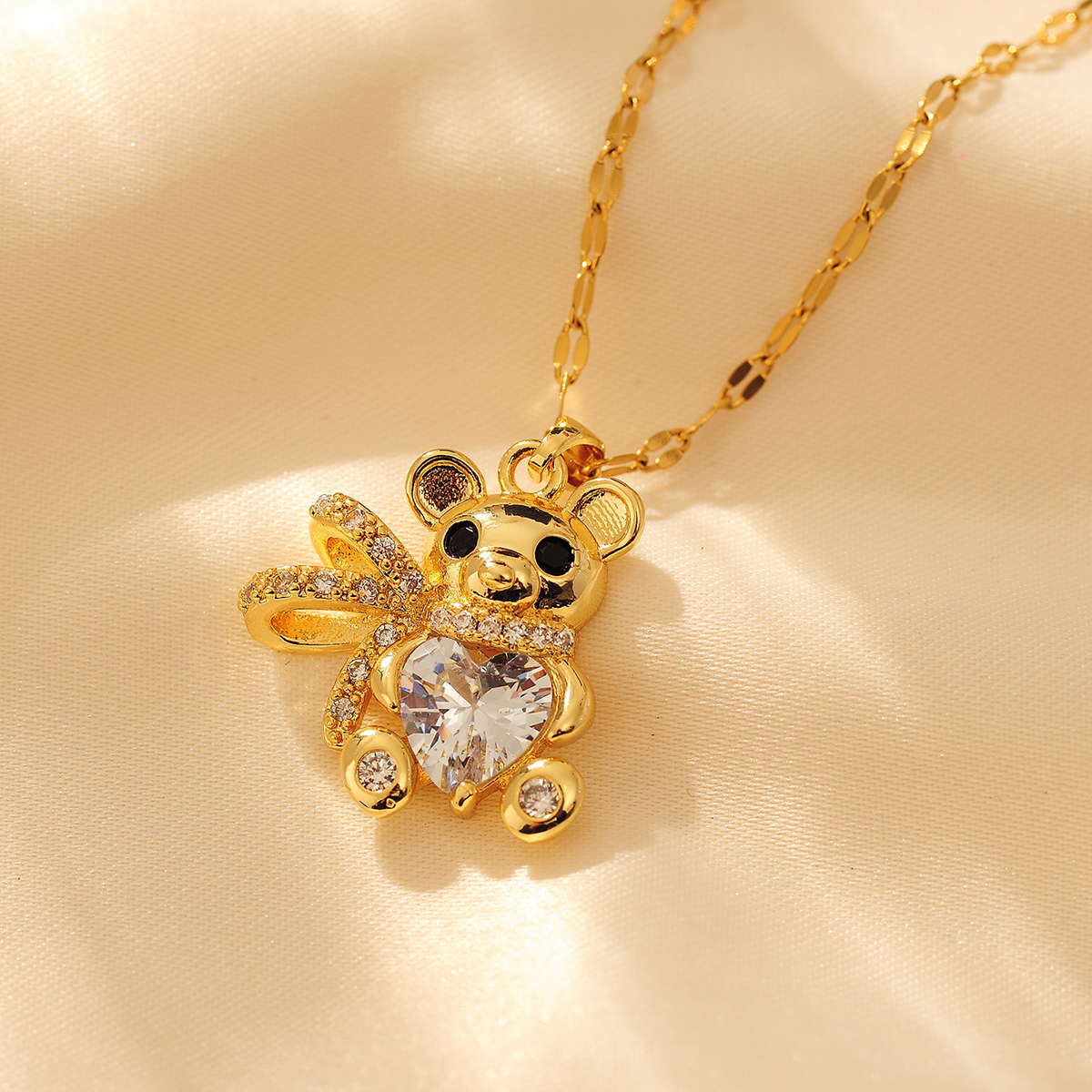 Copper Cute Modern Style Little Bear Inlay Zircon Pendant Necklace display picture 7