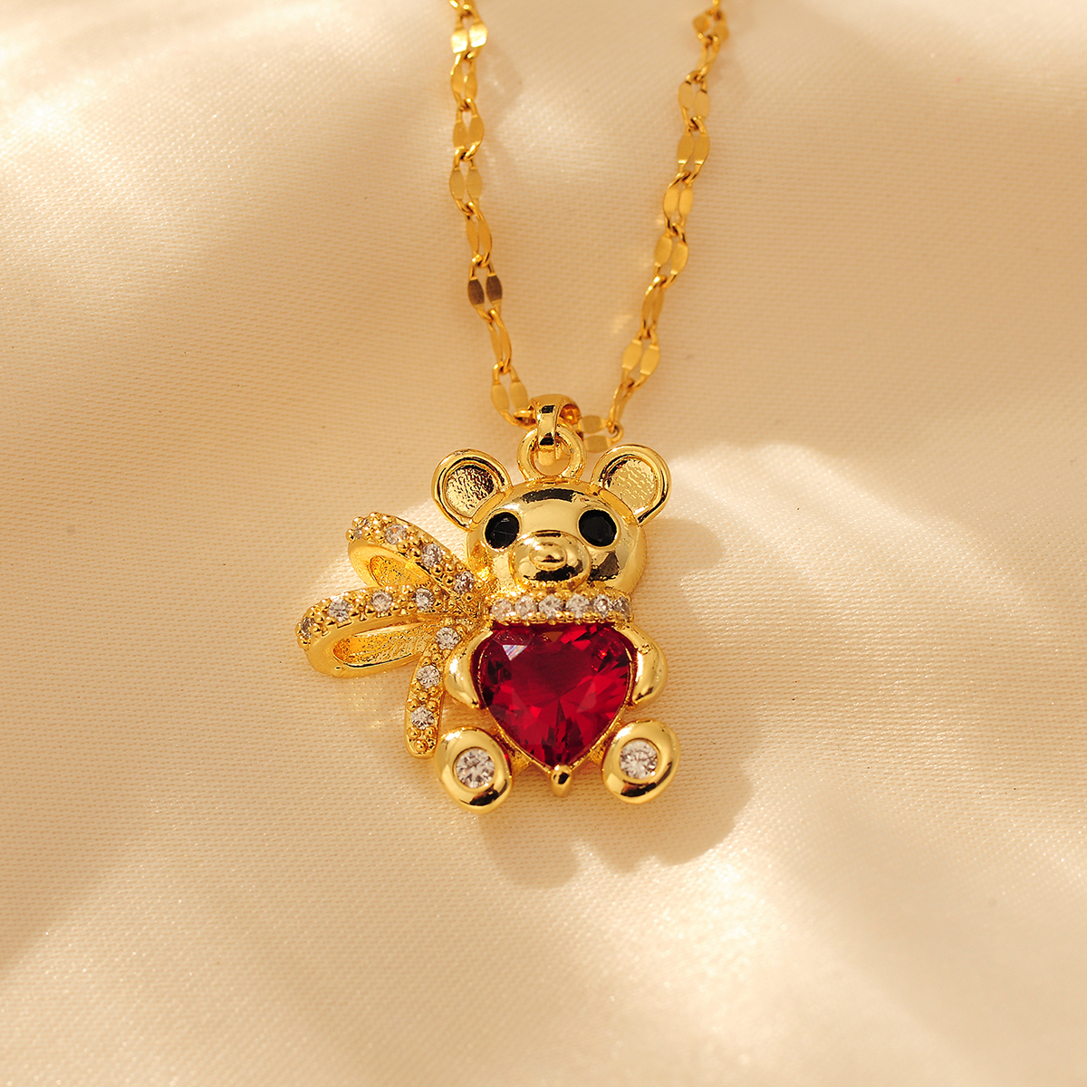 Copper Cute Modern Style Little Bear Inlay Zircon Pendant Necklace display picture 8