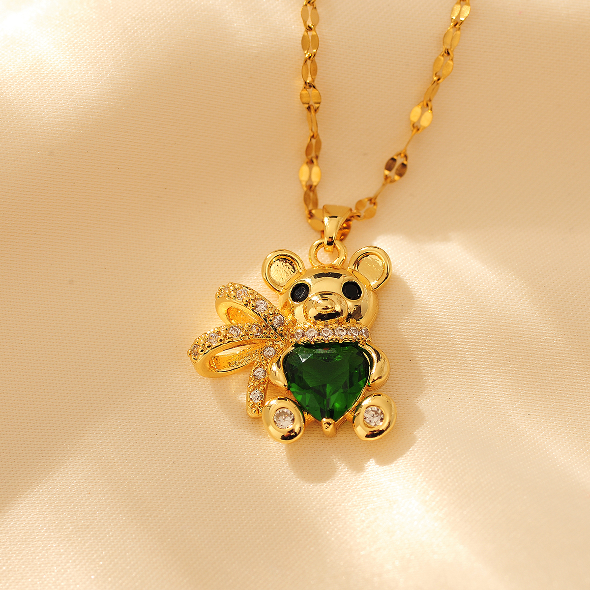 Copper Cute Modern Style Little Bear Inlay Zircon Pendant Necklace display picture 11