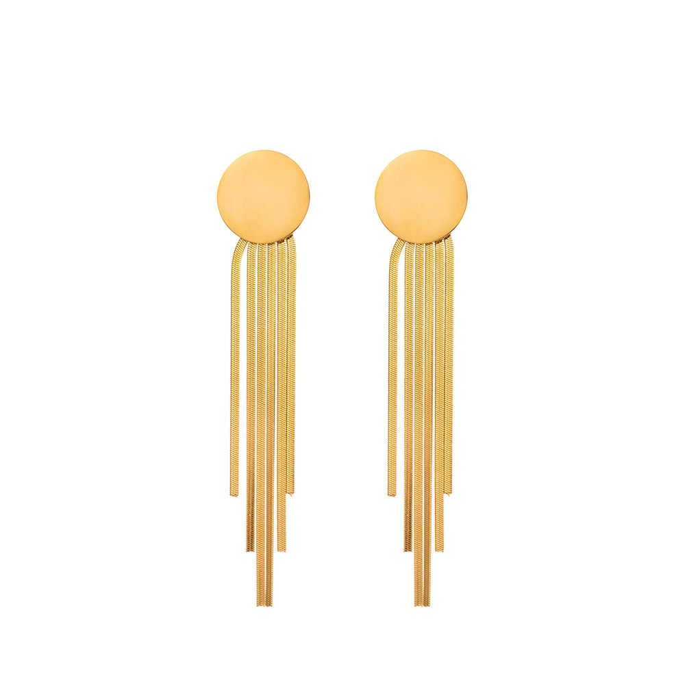 1 Pair Vintage Style Simple Style Commute Round Solid Color Polishing Tassel 304 Stainless Steel 18K Gold Plated Drop Earrings display picture 5