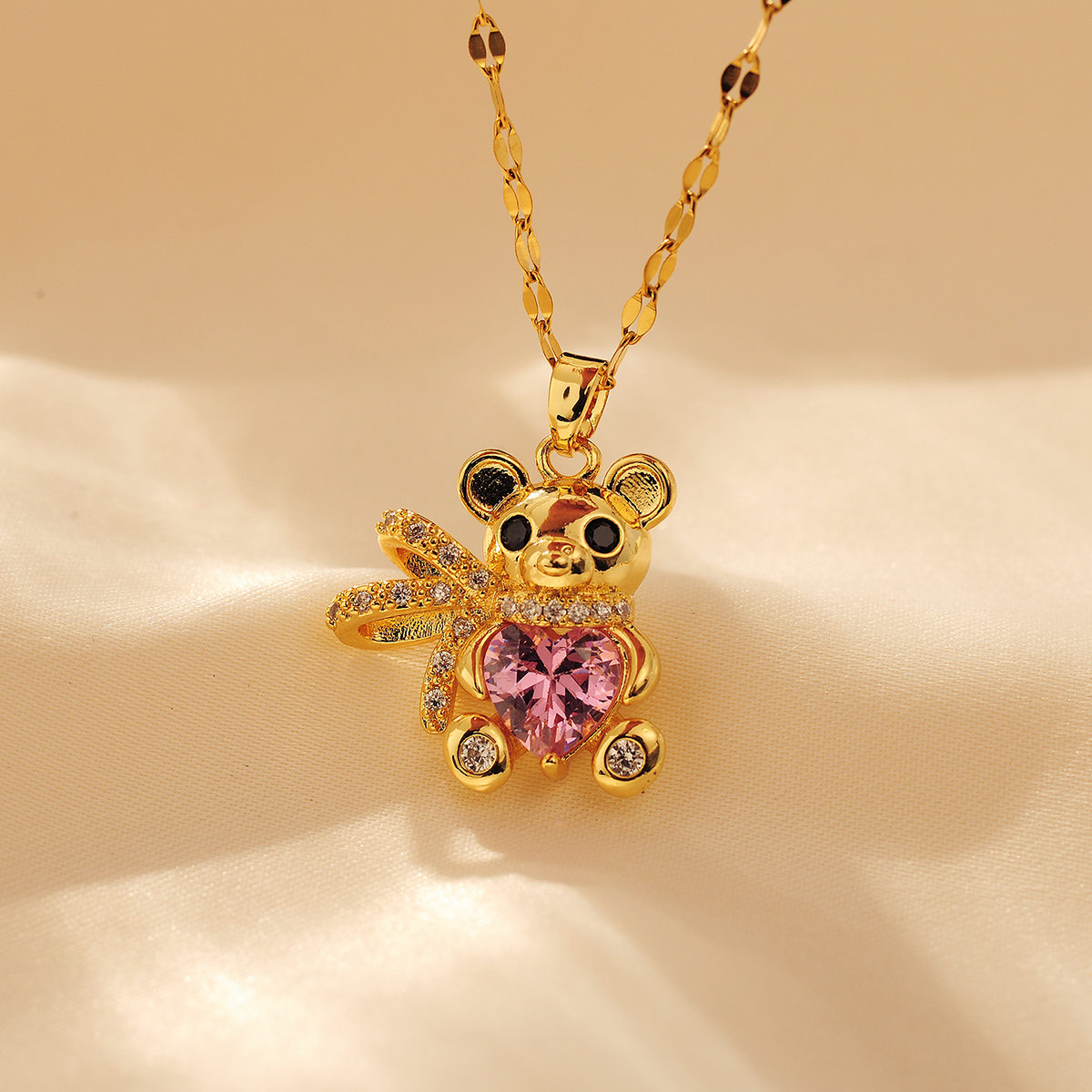 Copper Cute Modern Style Little Bear Inlay Zircon Pendant Necklace display picture 4