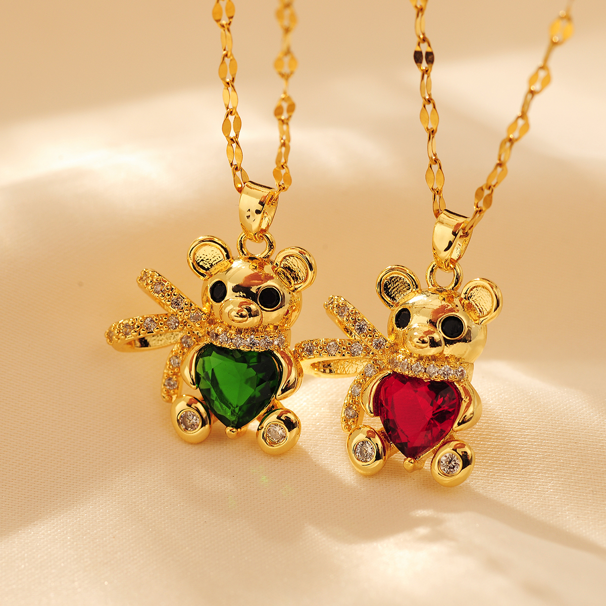 Copper Cute Modern Style Little Bear Inlay Zircon Pendant Necklace display picture 15