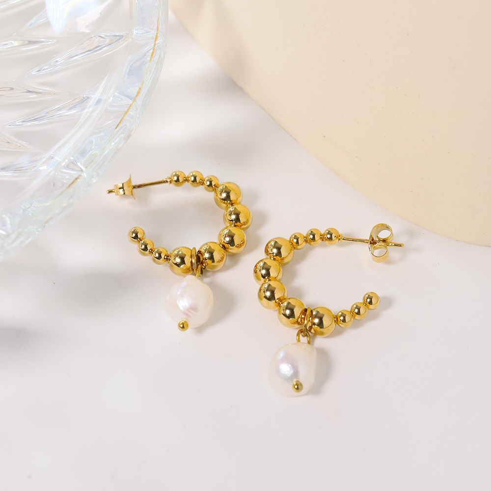 1 Pair Handmade Solid Color Inlay Titanium Steel Pearl 18K Gold Plated Drop Earrings display picture 2