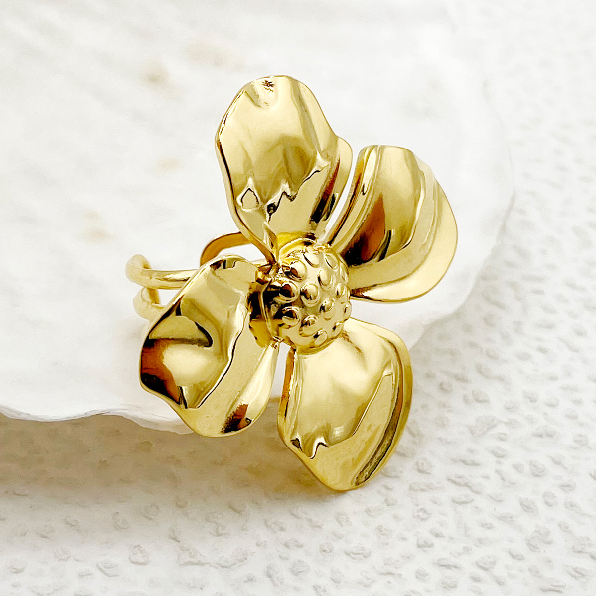 304 Stainless Steel Gold Plated Sweet Simple Style Classic Style Plating Flower Open Rings display picture 3
