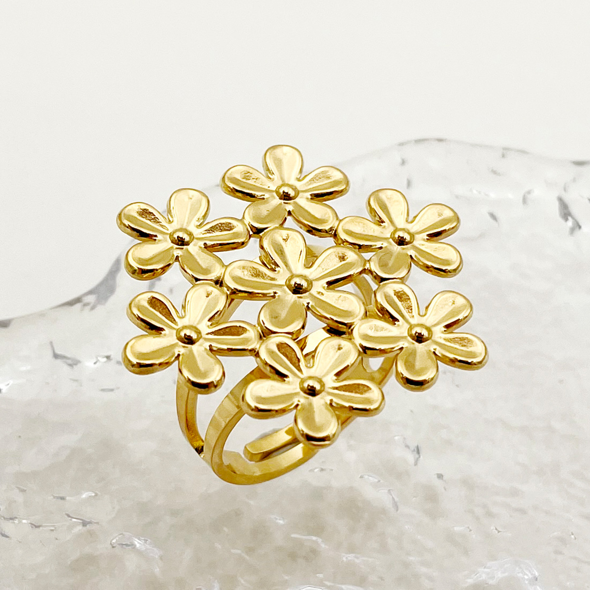 304 Stainless Steel Gold Plated Sweet Simple Style Classic Style Plating Flower Open Rings display picture 4