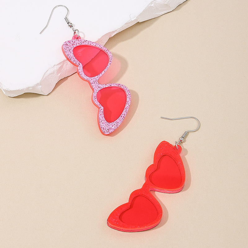 1 Pair IG Style Hawaiian Sweet Heart Shape Glasses Arylic Drop Earrings display picture 2