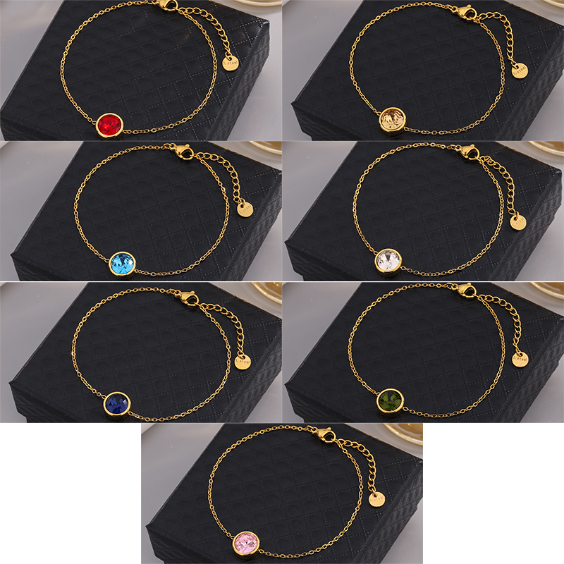 304 Stainless Steel 18K Gold Plated IG Style Modern Style Classic Style Plating Inlay Round Multicolor Artificial Rhinestones Bracelets display picture 1