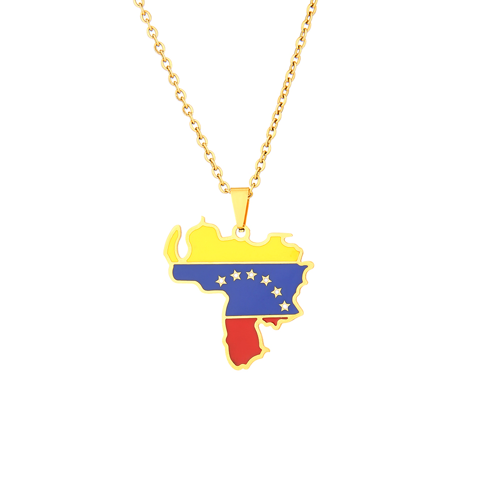 Ethnic Style Map Flag 201 Stainless Steel 304 Stainless Steel Enamel Plating None 18K Gold Plated Unisex Pendant Necklace display picture 4