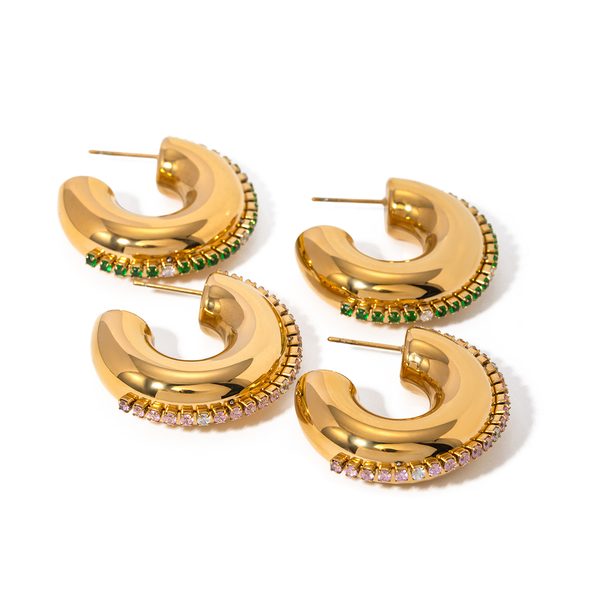 1 Pair Simple Style Classic Style C Shape Plating Inlay 316 Stainless Steel  Rhinestones 18K Gold Plated Ear Studs display picture 8