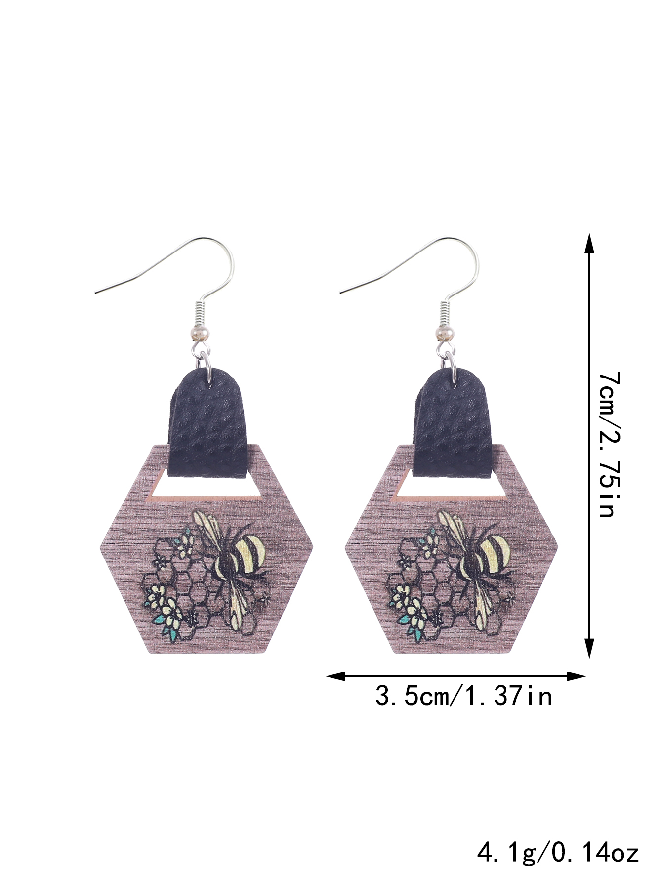 1 Pair Formal Simple Style Commute Color Block Printing Wood Drop Earrings display picture 7