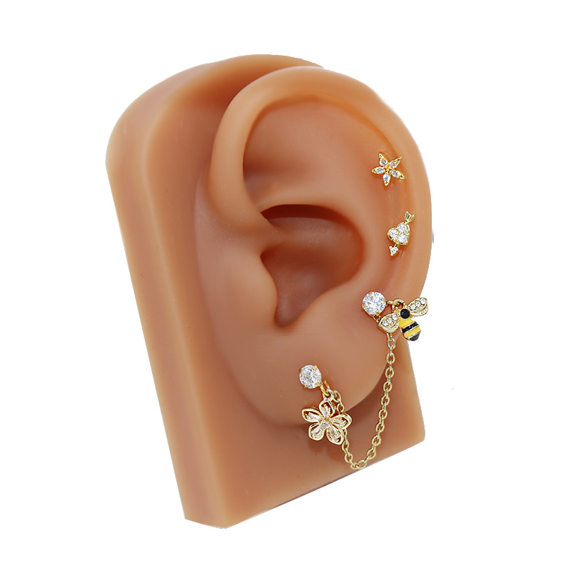 1 Piece Basic Modern Style Classic Style Star Heart Shape Flower Inlay 316L Stainless Steel  Copper Zircon Ear Studs Cartilage Earrings display picture 2
