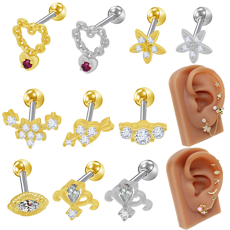 1 Piece Basic Modern Style Classic Style Star Heart Shape Flower Inlay 316L Stainless Steel  Copper Zircon Ear Studs Cartilage Earrings display picture 7