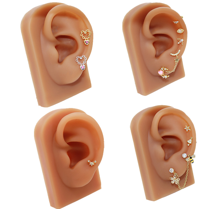 1 Piece Basic Modern Style Classic Style Star Heart Shape Flower Inlay 316L Stainless Steel  Copper Zircon Ear Studs Cartilage Earrings display picture 4